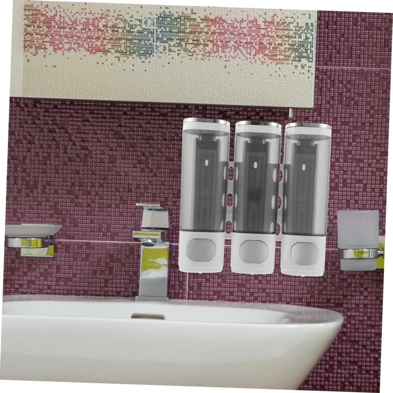 Manual 3-in-1 Wall Mounted Soap Dispenser for Bathroom, Shampoo and Conditioner Pump, Electroplated White Triple Chamber for Shower Room Use