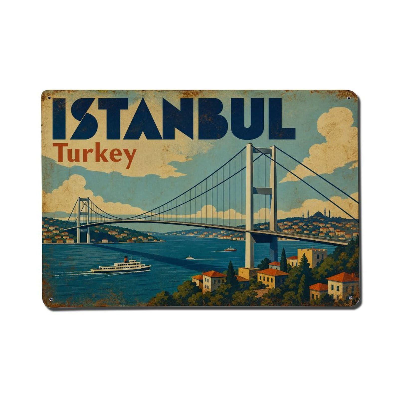 Gead 8X12inch Style Vintage Travel Istanbul Turkey Bridges Metal Tin Sign
