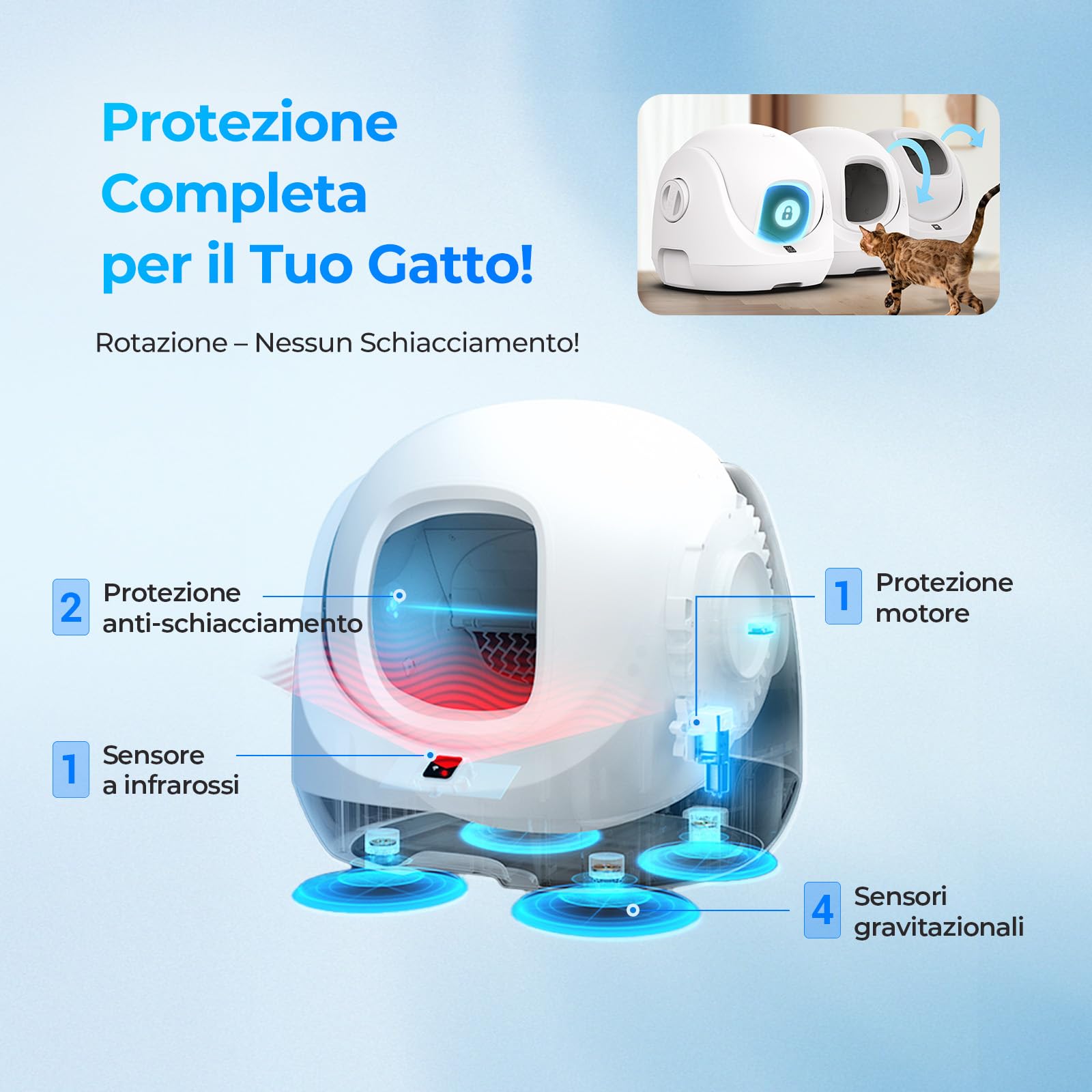 CATLINK Baymax Lettiera Gatto Autopulente,Lettiera Autopulente per Gatti 70L, Design Anti-Fuoriuscita Aggiornato, Tecnologia Anti-Odore e Sicurezza, Controllo App Intelligente, Ideale per Più Gatti