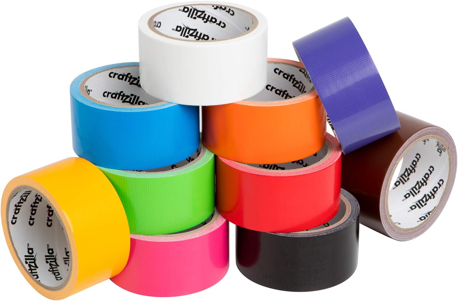 Craftzilla Rainbow Colored Duct Tape Bulk — 10 Bright Duct Tape Colors — 15 Yards x 2 Inch — No Residue, Tear by Hand & Waterproof — Great for Arts & Crafts, Color-Coding, and DIY Projects : Arts, Crafts & Sewing