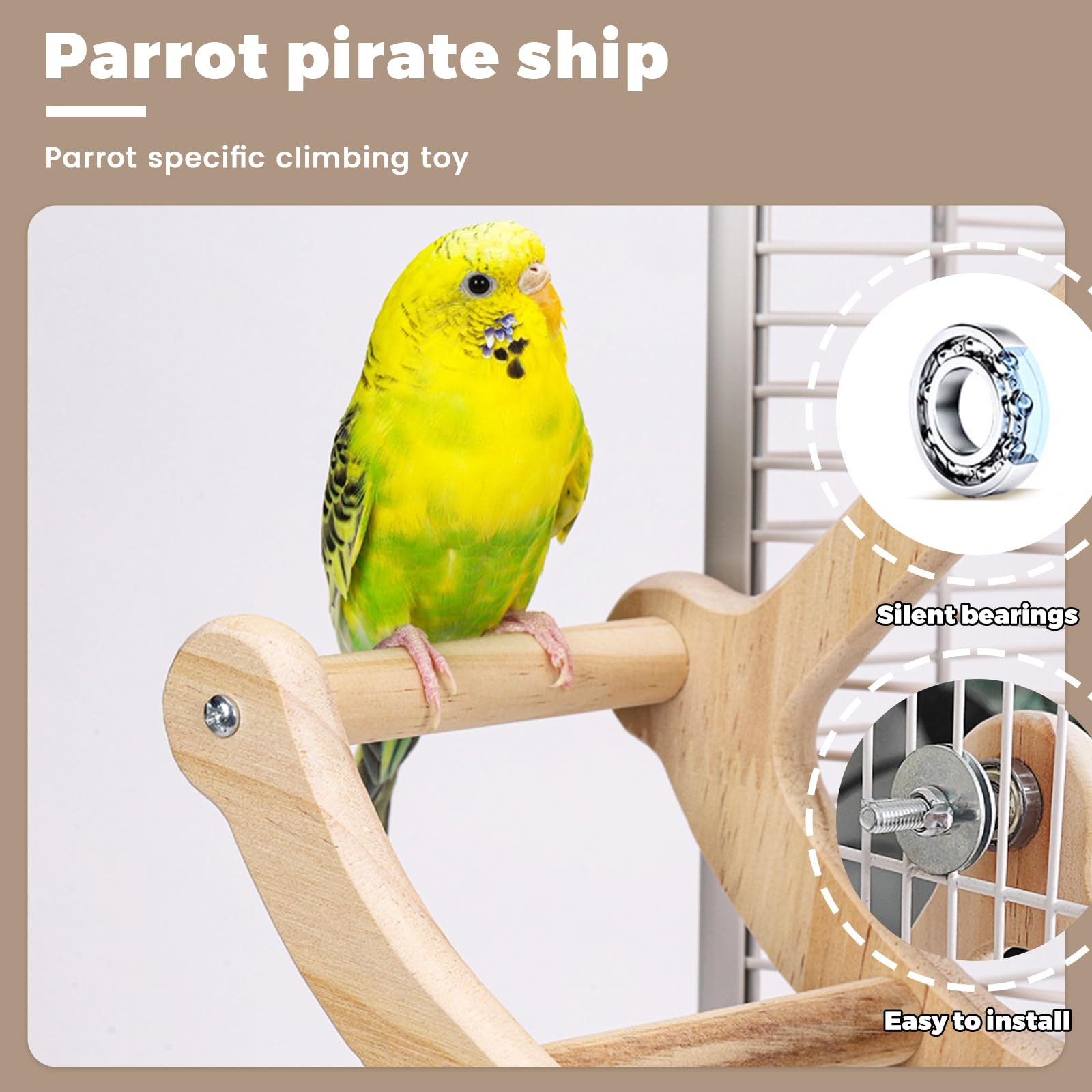 Posatoi per Uccelli, Parco Giochi per Pappagalli, Posatoi in Legno, Giocattoli dell'altalena per uccelli, gabbia per uccelli appesa alla struttura di gioco, stile unico della nave pirata