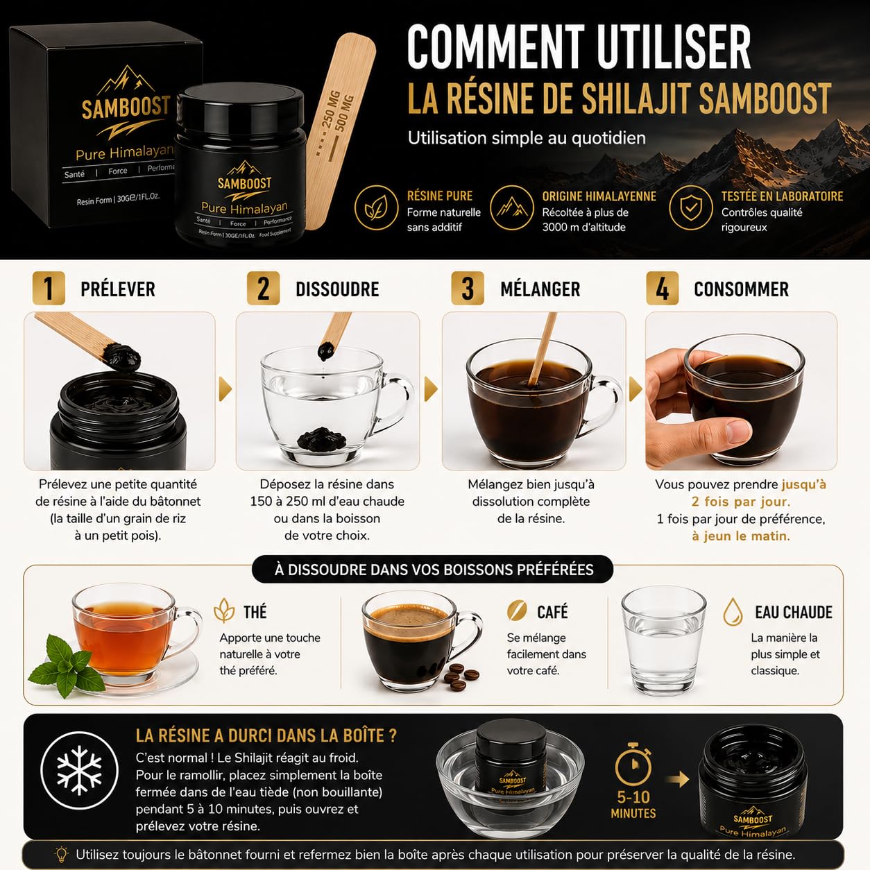 Shilajit Résine Pure 30g – Grade Premium Himalaya – Complément Alimentaire Naturel – Énergie, Vitalité & Immunité - 75% Acide Fulvique