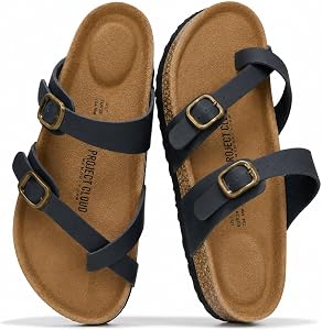 Project Cloud 100% Genuine Leather Womens Sandals Slides for Women (Lian)