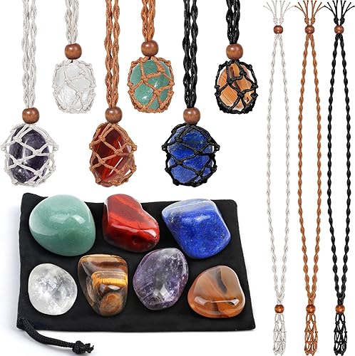 Miniatura 1 de Evatage Juego de 6 soportes para collares y piedras curativas, 6 piezas de jaula de cristal ajustable con 7 cristales de chakra y piedras curativas