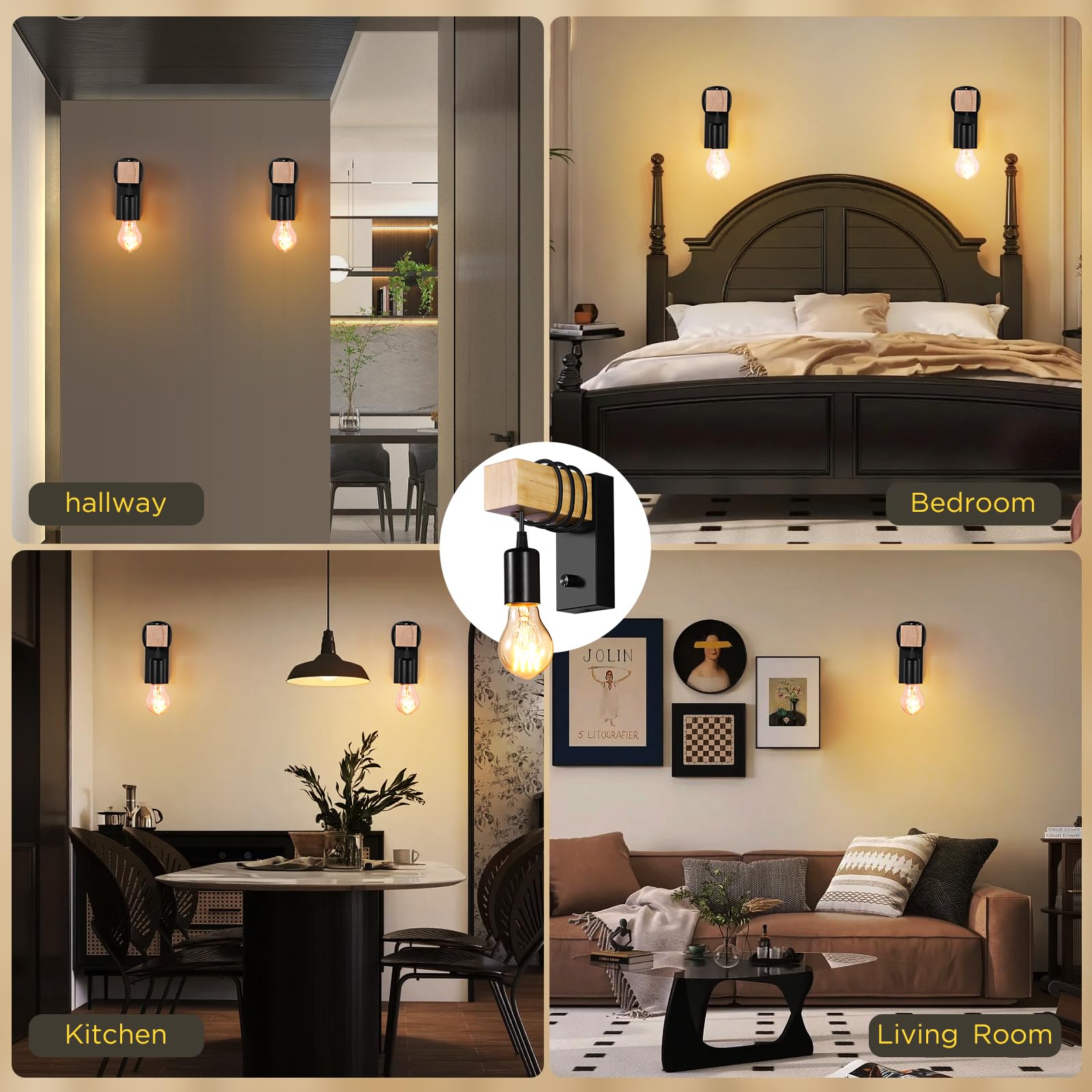 Applique Murale Noire à Intensité Variable, Spot Industriel Vintage En Metal Compatible Avec E27 Ampoule Non Incluse 96232157