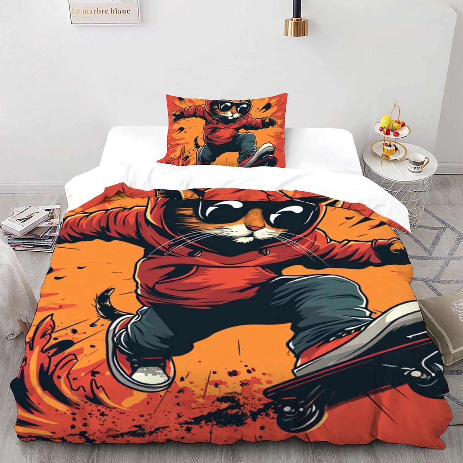 Housse de couette chaton mignon lit simple 135x200 parure animal