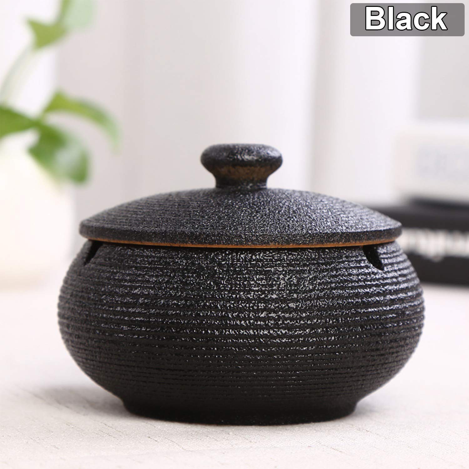 Cigarettes Ashtrays with Lid Windproof for Indoor Outdoor, Ceramic Ashtray Built in 3 Cigar Holders,Smoking Ash Tray Decor Home, Desktop, Office,Table, Patio, Bar, KTV, Father/Men/Smokers Gifts