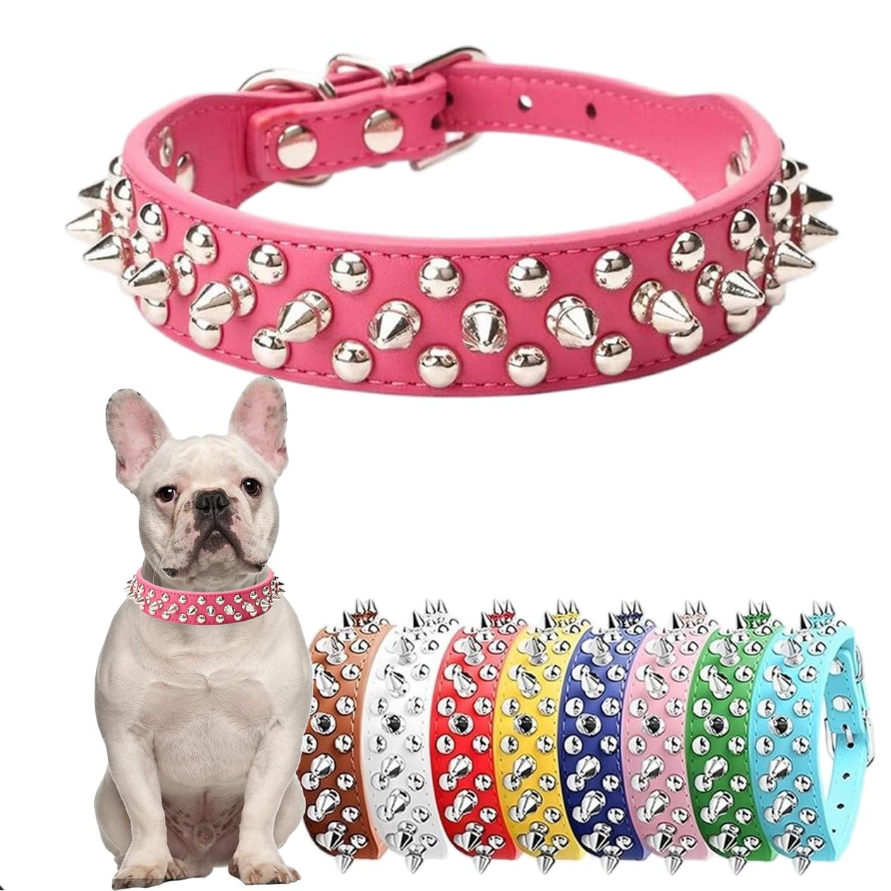 Spiked Dog Collar for Large Dogs, Hot Pink Female Spike Dog Collar PU Leather Mushrooms Studded Rivet Pit Bull Collars Adjustable for Small Medium Large Dogs, Size,XL