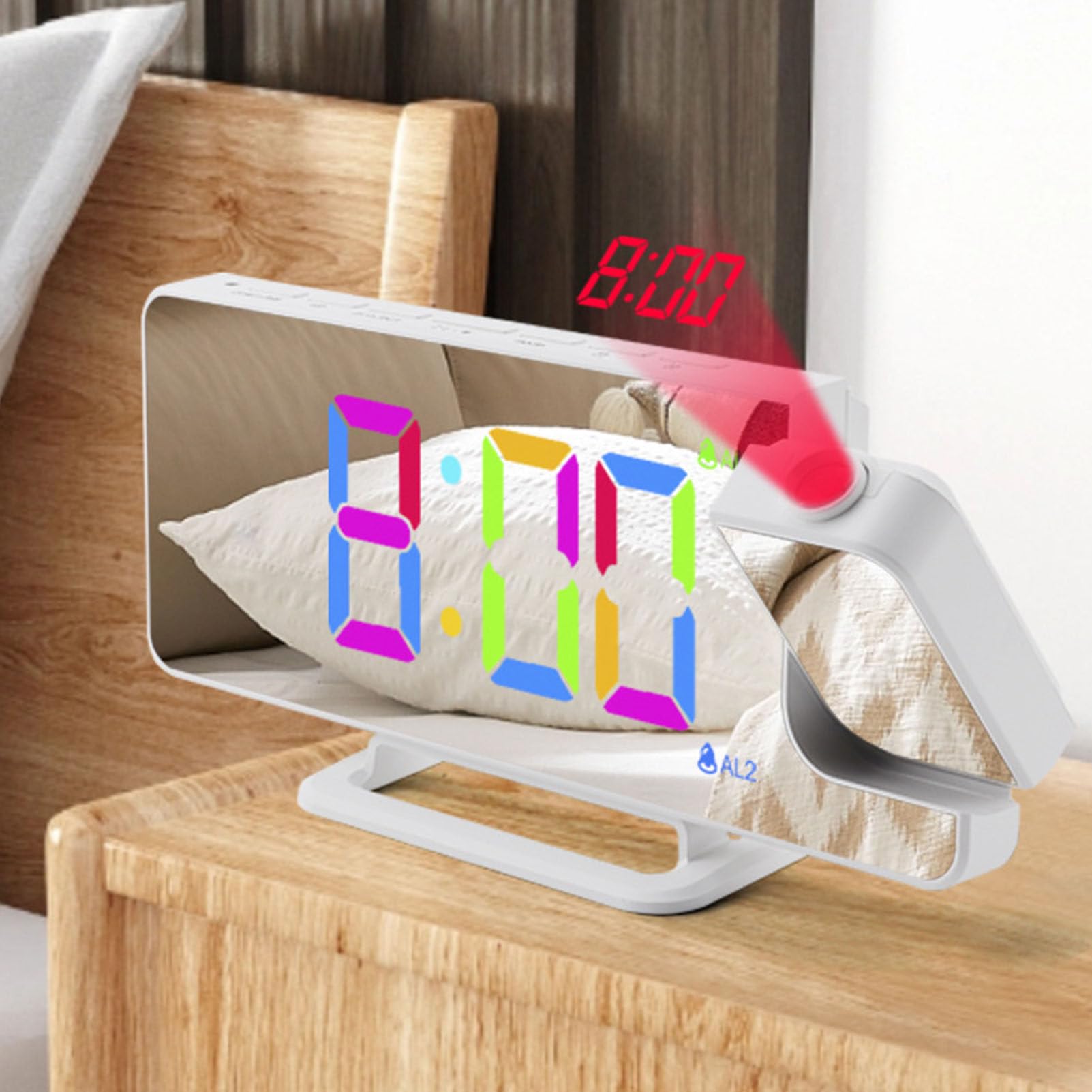 Reloj despertador de proyección, reloj digital con pantalla LED de espejo con proyector giratorio de 180°, regulador, formato 12/24h, función de repetición, ideal para escritorio o mesita de noche