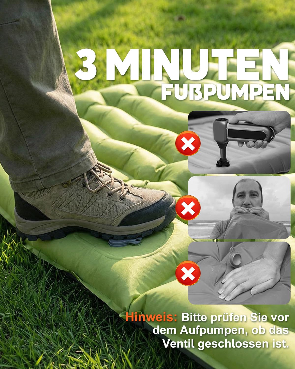 Camping Doppelt,Ultraleichte Isomatte Aufblasbar mit Integriertem Kissen & Fußpumpe, Kompakte Camping Schlafmatte Wasserdicht für Trekking, Backpacking, Reisen und Zelt,185 * 135 * 15(cm)