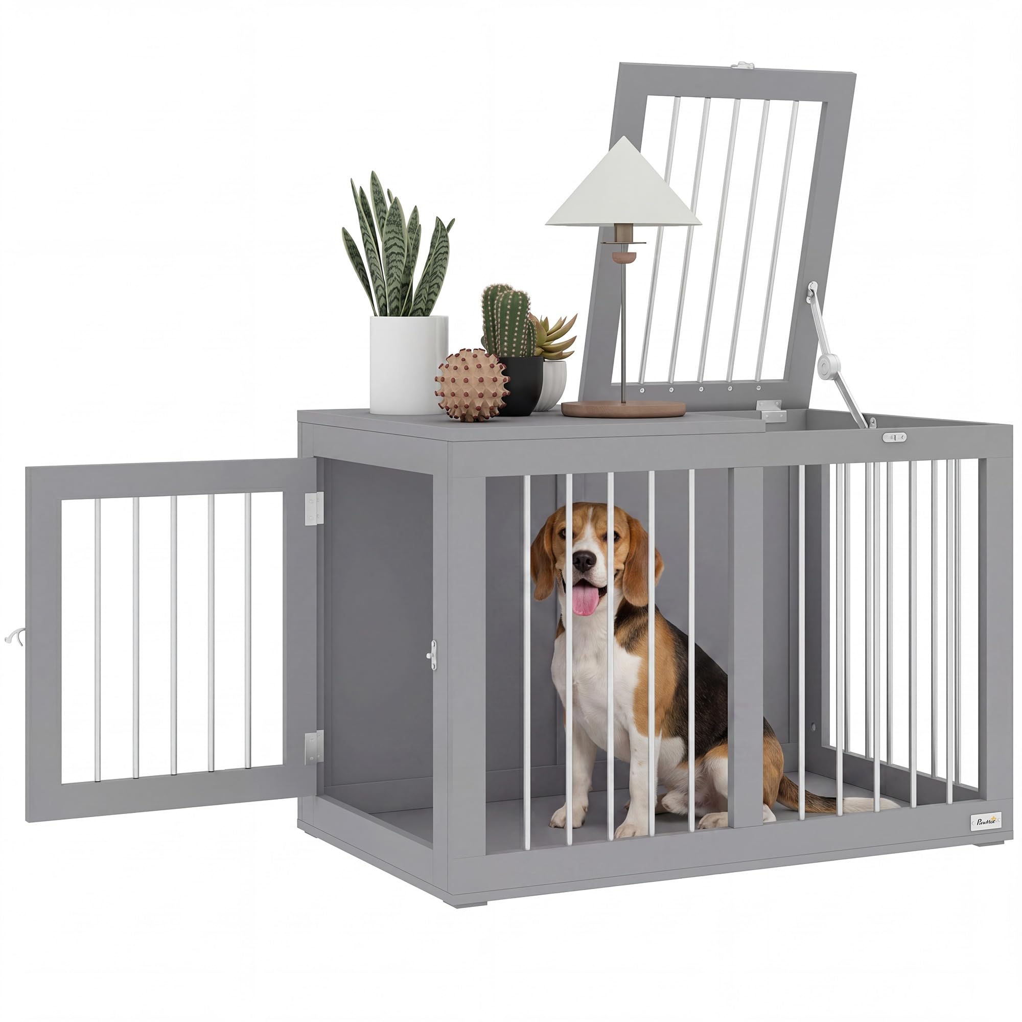 Jaula para Perros PawHut para casa, caseta para Perros, Jaula para Perros medianos, caseta para Perros con Puertas, caseta para Perros, Jaula de Transporte, Gris, 80 x 50 x 56,5 cm