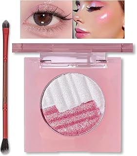 Erinde Glitter Highlighter Eyeshadow Makeup, Long Lasting Waterproof Duochrome Chameleon Highlighter, Glitter Eye Shadow Eye Face Body Highlight Palette with Double-end Eyeshadow Makeup Brush #Pink