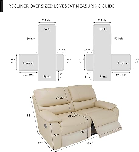 Miniatura 6 de Easy-Going Funda de sofá reclinable funda reversible para sofá reclinable doble funda de sofá dividida para cada asiento protector de muebles con