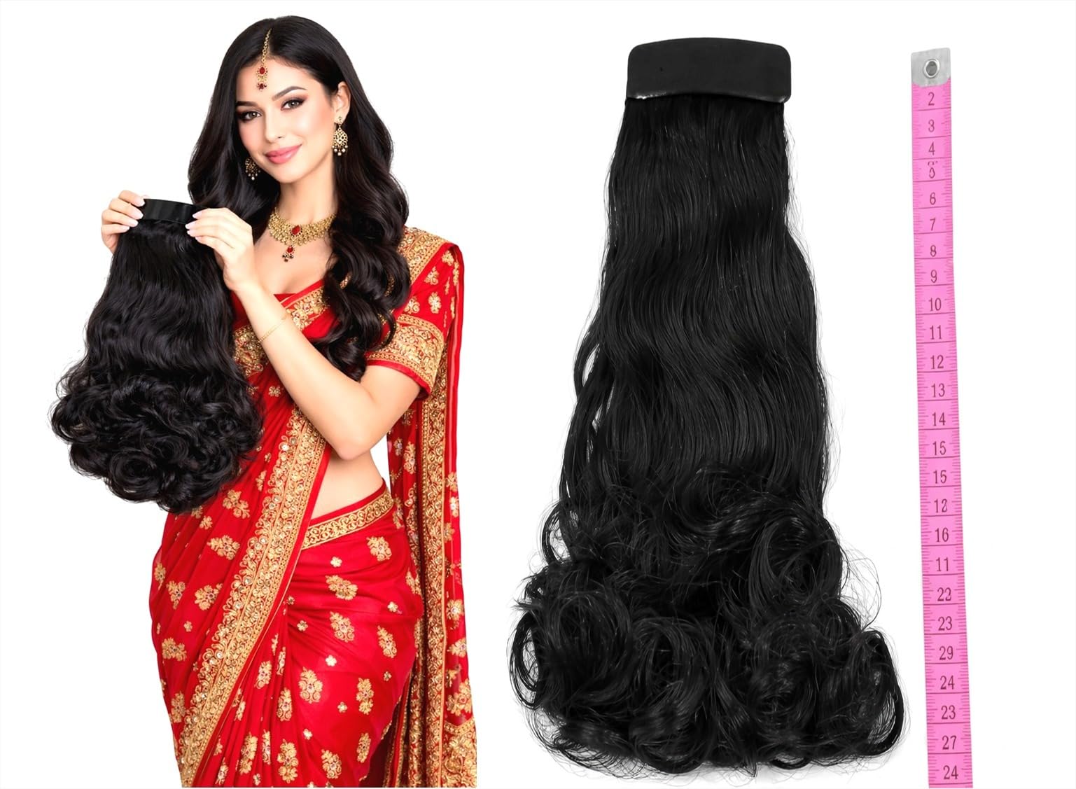 Beauty Tool Small Size Step synthetic hair, Extensions With Adjustable Clip Type for Women and Girls |h-24 X 14 w| CM (Black) | Pack Of 1|-image-8