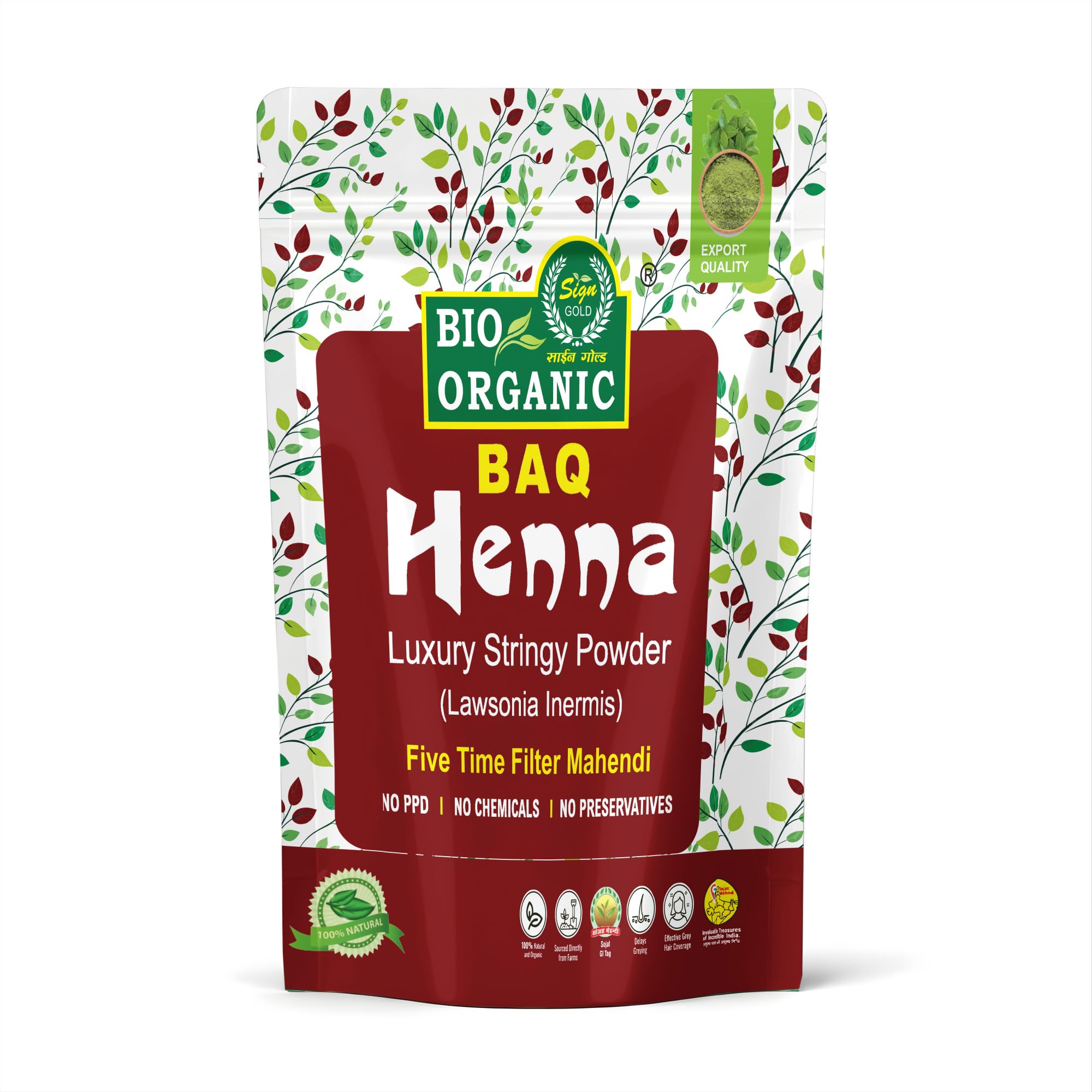 sign GOLD BIO ORGANIC Organic Herbal 100% Pure Henna Powder for Hair Colour (Mehandi) | for Hair, Hands & Feet, Five time filter henna (500g)-picture-54