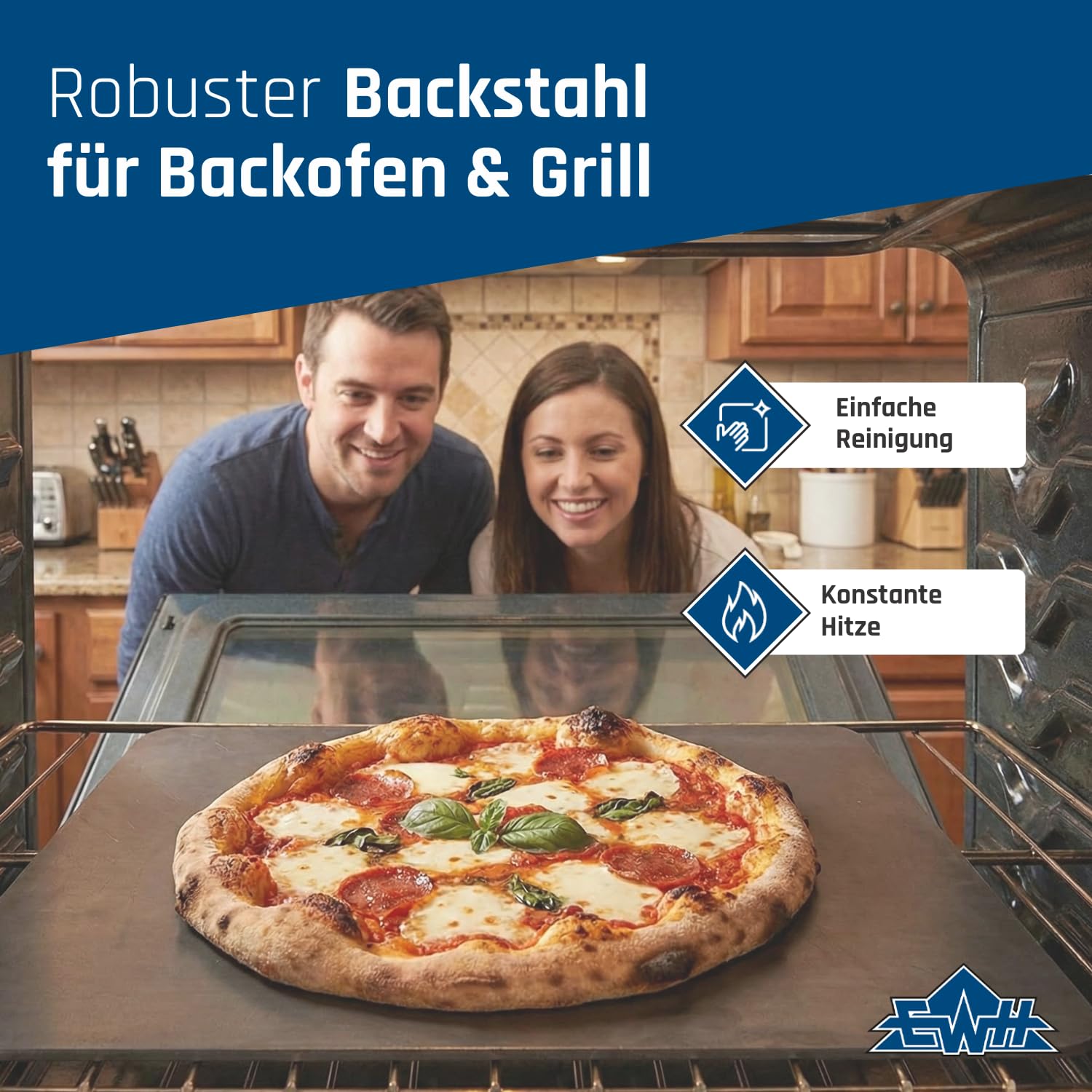 EWH Acier à pizza 40 x 30 cm - Épaisseur 8 mm - Pas de bords tranchants - Acier de cuisson à pizza pour four et barbecue - Fabriqué en Allemagne (40 x 30 cm en 8 mm)