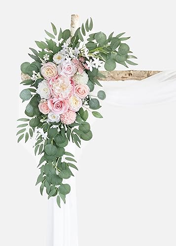 Miniatura 6 de ponatia Flores artificiales para arco de boda con tela drapeada de arco de 26 pies, flores de boda rosas para bodas, letreros de bienvenida,