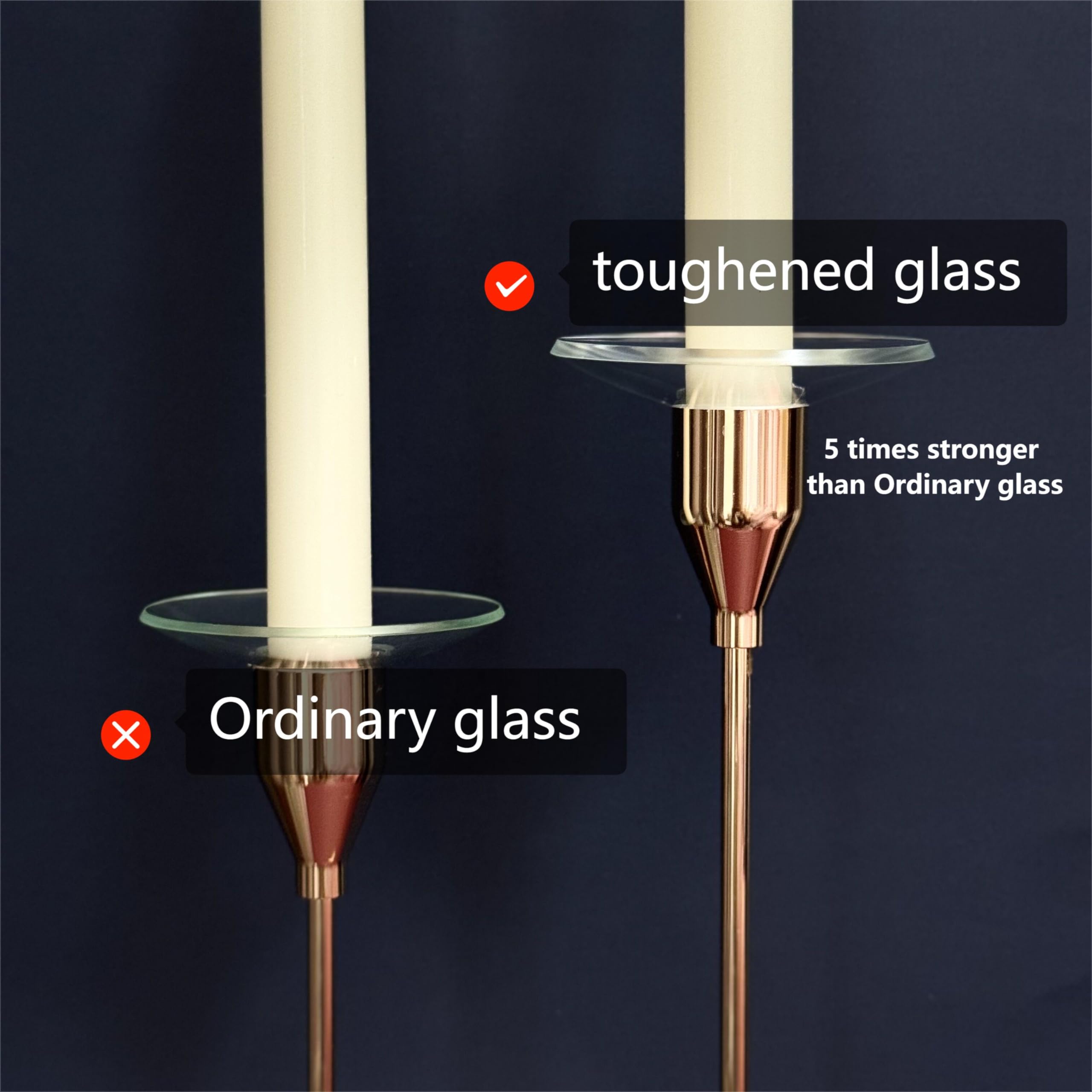Lot de 2 bougeoirs piliers en étal forgé, support décoratif pour bougeoir, bougies LED et cire