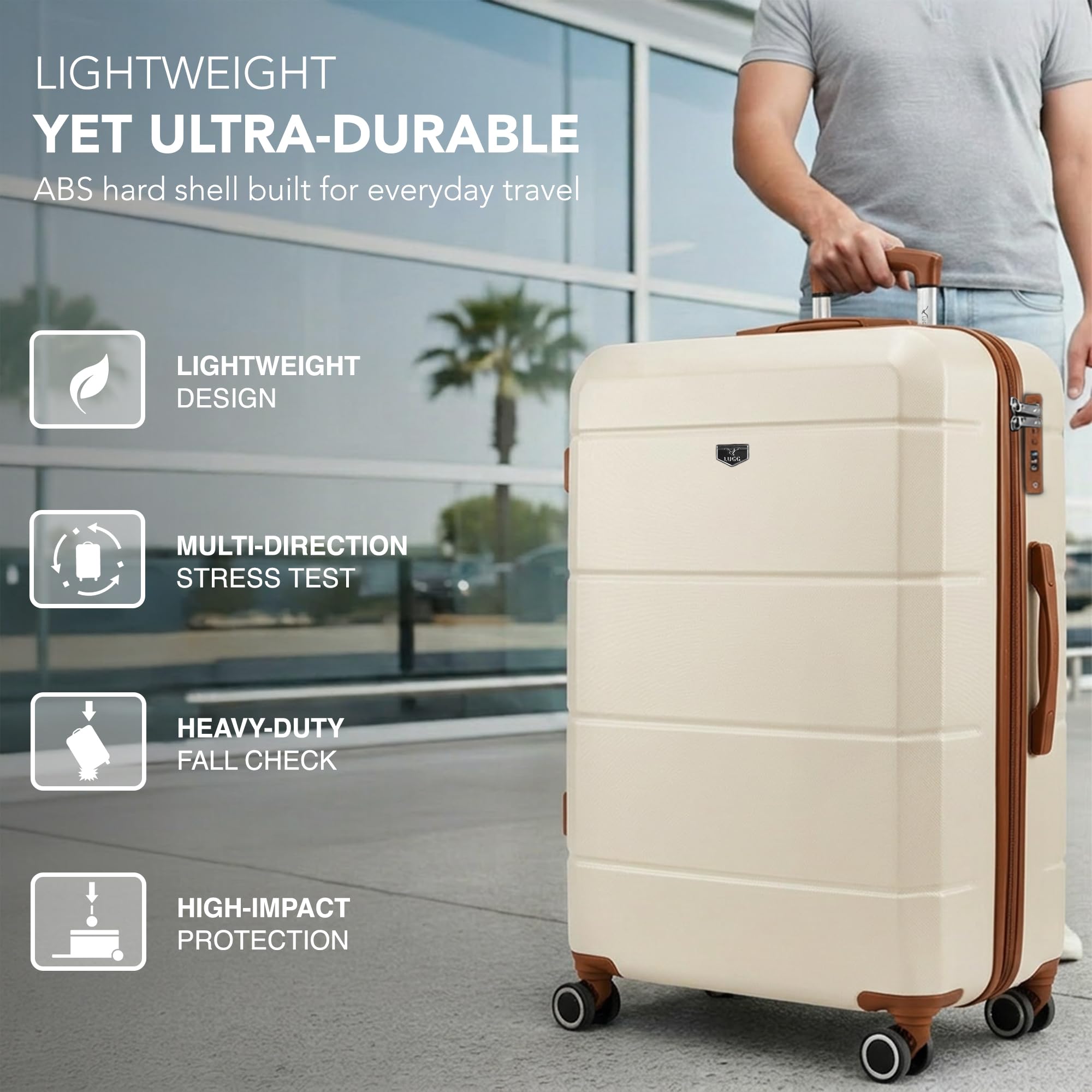 LUGG - Jetset 40cm Suitcase - 40x30x20cm- Ryanair Compatible - Underseat Size - Hard Shell ABS - Spinner & Removable Wheels - Lightweight Travel Luggage- Cream/Brown — view 60