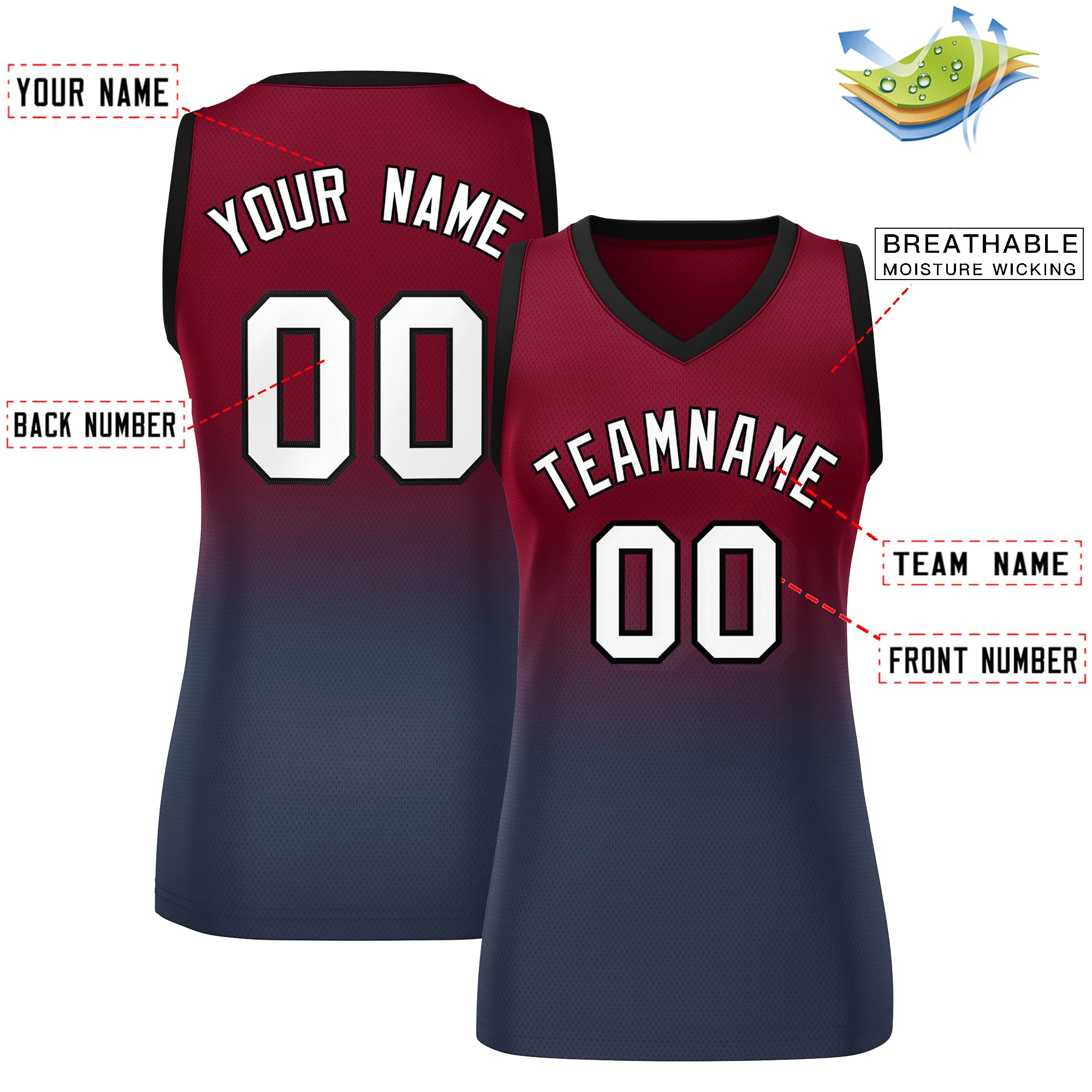 KXK Custom Basketball Jersey for Women Personalized Basketball Gradient Shirts Printed Team Name Number Logo