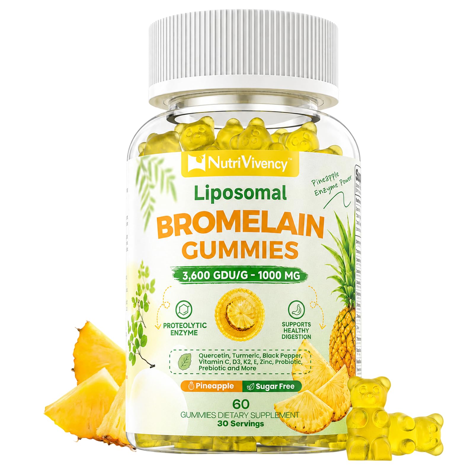 Liposomal Bromelain Gummies 1000mg, Bromelain Supplement, 60 Gummies
