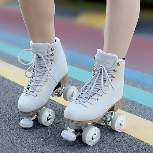 Miniatura 3 de Roller Skates for Women or Men with Height Adjustable Rubber Stoppers Retro Suede Quad Roller Skates for Outdoor and Indoor