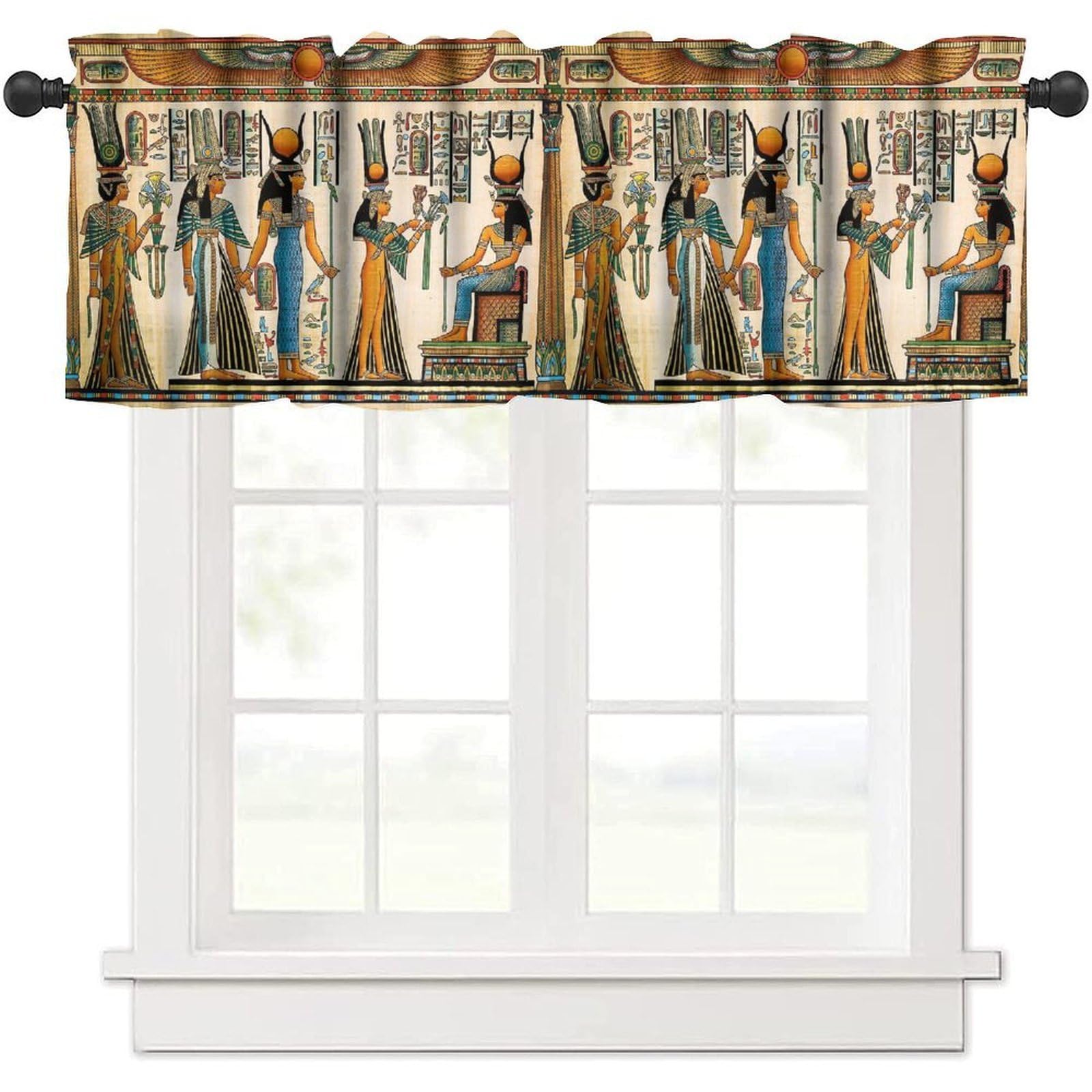 moderw Vintage Ancient Egypt Valance Curtains, Egyptian Style Old Egypt Hieroglyphics Print Afican Pharaoh Theme Window Valance Curtain for Farmhouse Bedroom Living Room Kitchen 54x18inch