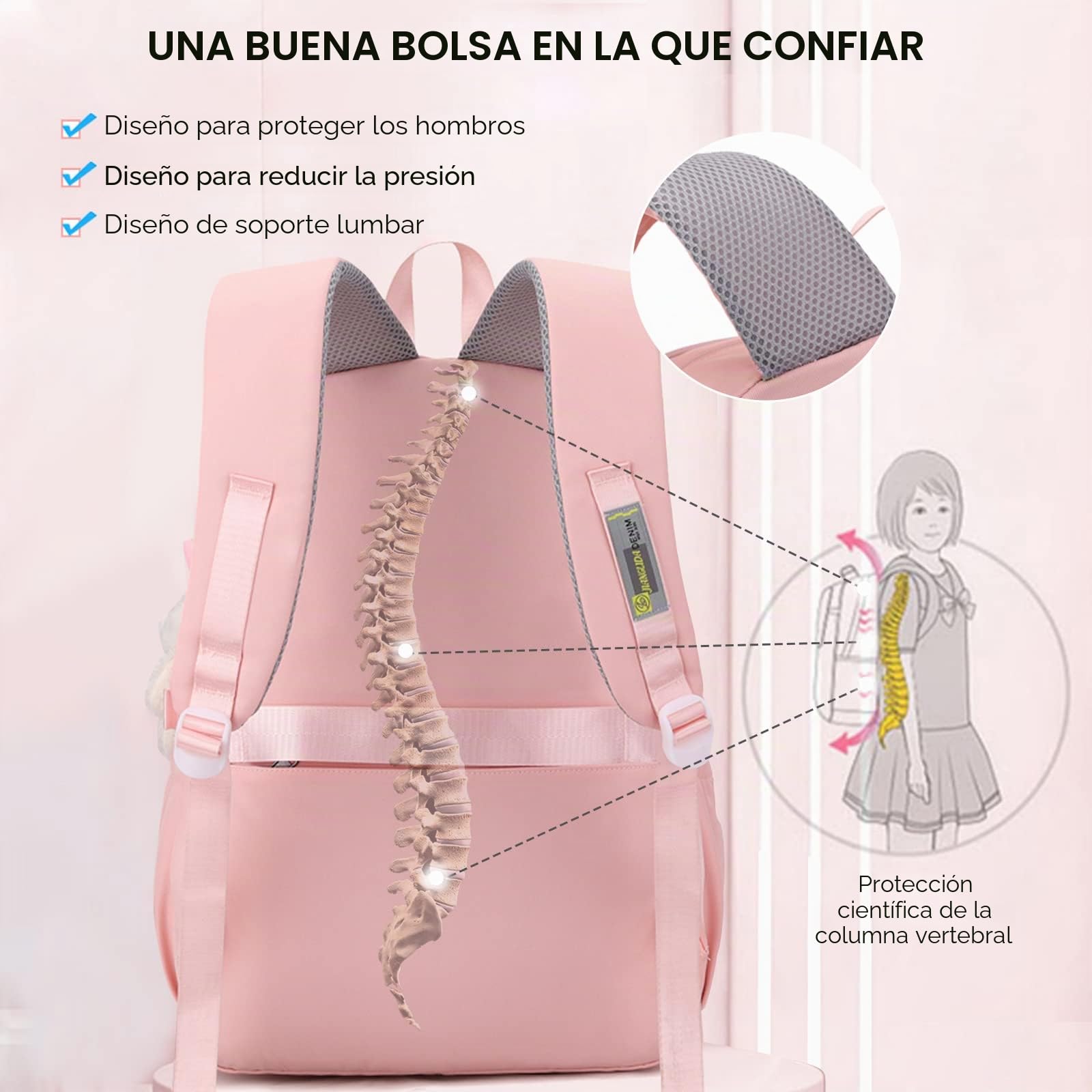 Amythe Mochila Escolar Niña Adolescente, Mochilas Infantil Informal Gran Capacidad, Bonita Mochila de Viaje Impermeable para Niñas de 10 12 14 16 años,Adapta para Ponerla en Carro, L