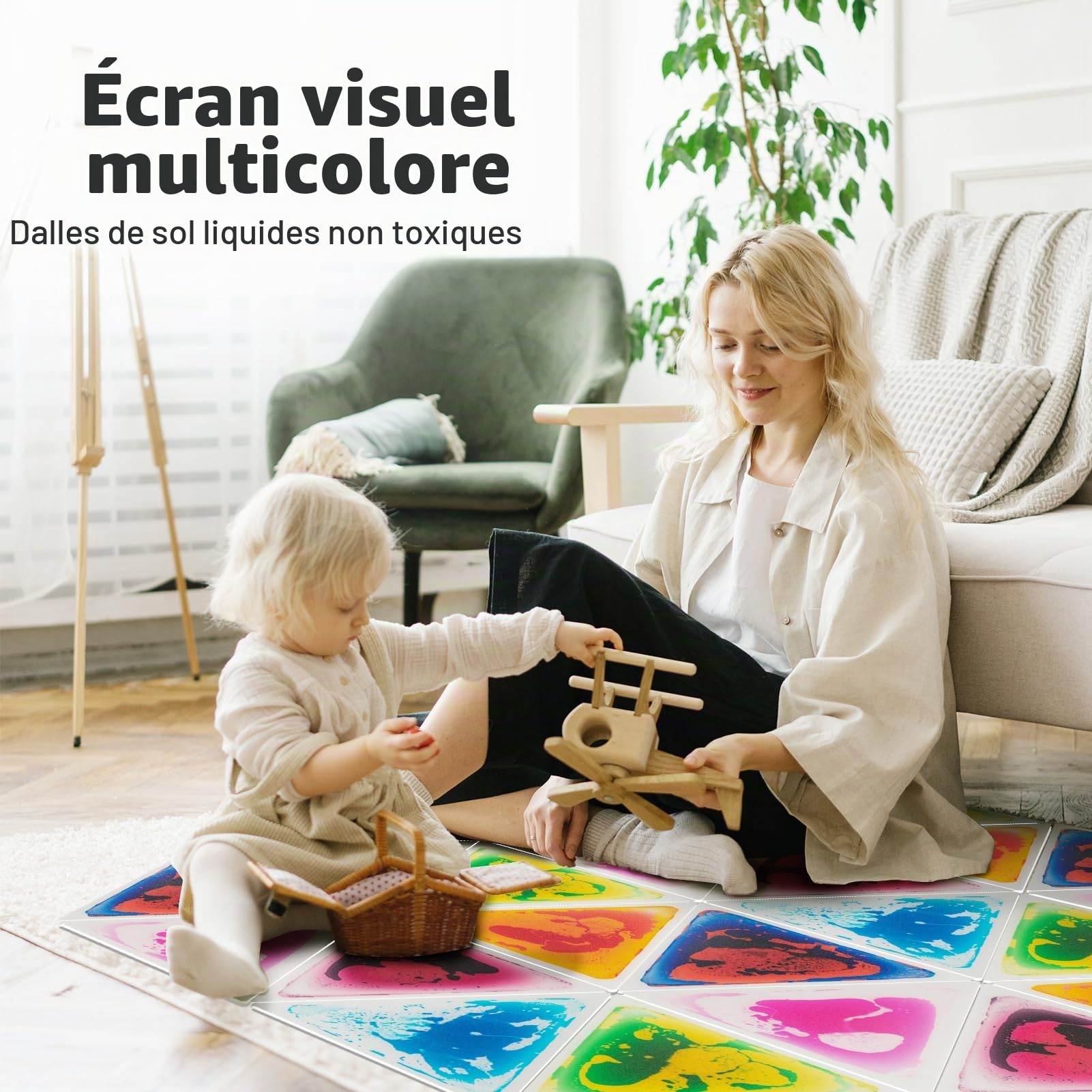 Art3d Lot de 6 Dalles de Sol liquides colorées à Fusion Liquide sensorielle Senroy Tapis de Jeu de Danse pour Enfants Tout-Petits Enfants,37,5 x 37,5 cm, Triangle