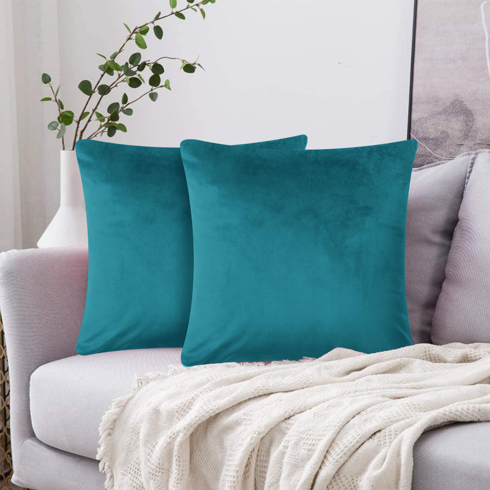 Imperial Rooms Cushion Covers 45 x 45 cm Pack of 2 Square Throw Velvet Pillow Cases Bedroom Decor Cushion for Sofa Living Room Car (Teal - Image 4