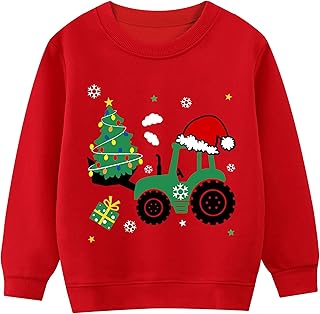 CM-Kid Christmas Sweatshirts for Kids Cute Reindeer Pullover Toddler Xmas Jumper Winter Long Sleeve Santa Top Children Clothes Age 1-7 Years