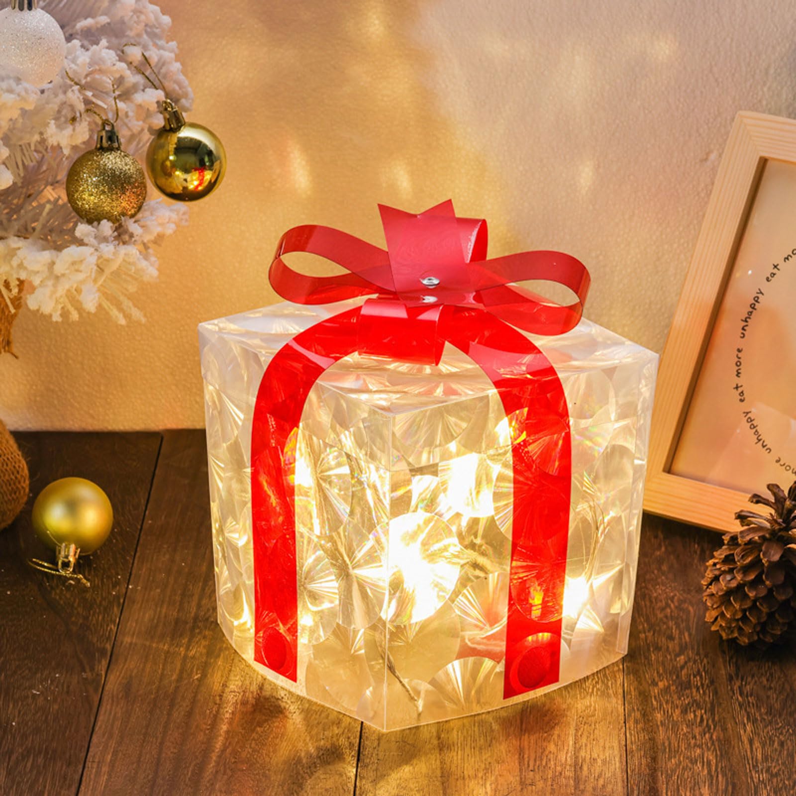 Weihnachtsdekoration, 3er-Pack LED-beleuchtete Geschenkboxen mit Schleife, mehrfarbig, verschiedene Größen(Green)