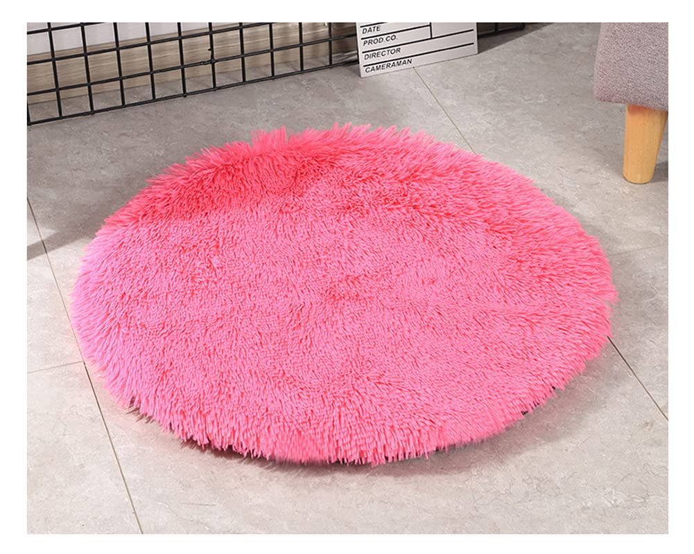 DAIHAN Soft & Warm Dog mats, Kennel mats, Winter Warm Fluffy Pet Blankets litter mats Cat mats Round Plush Mattress Cushion Pad Sleeping Bed Mat for Crate Rose 80cm