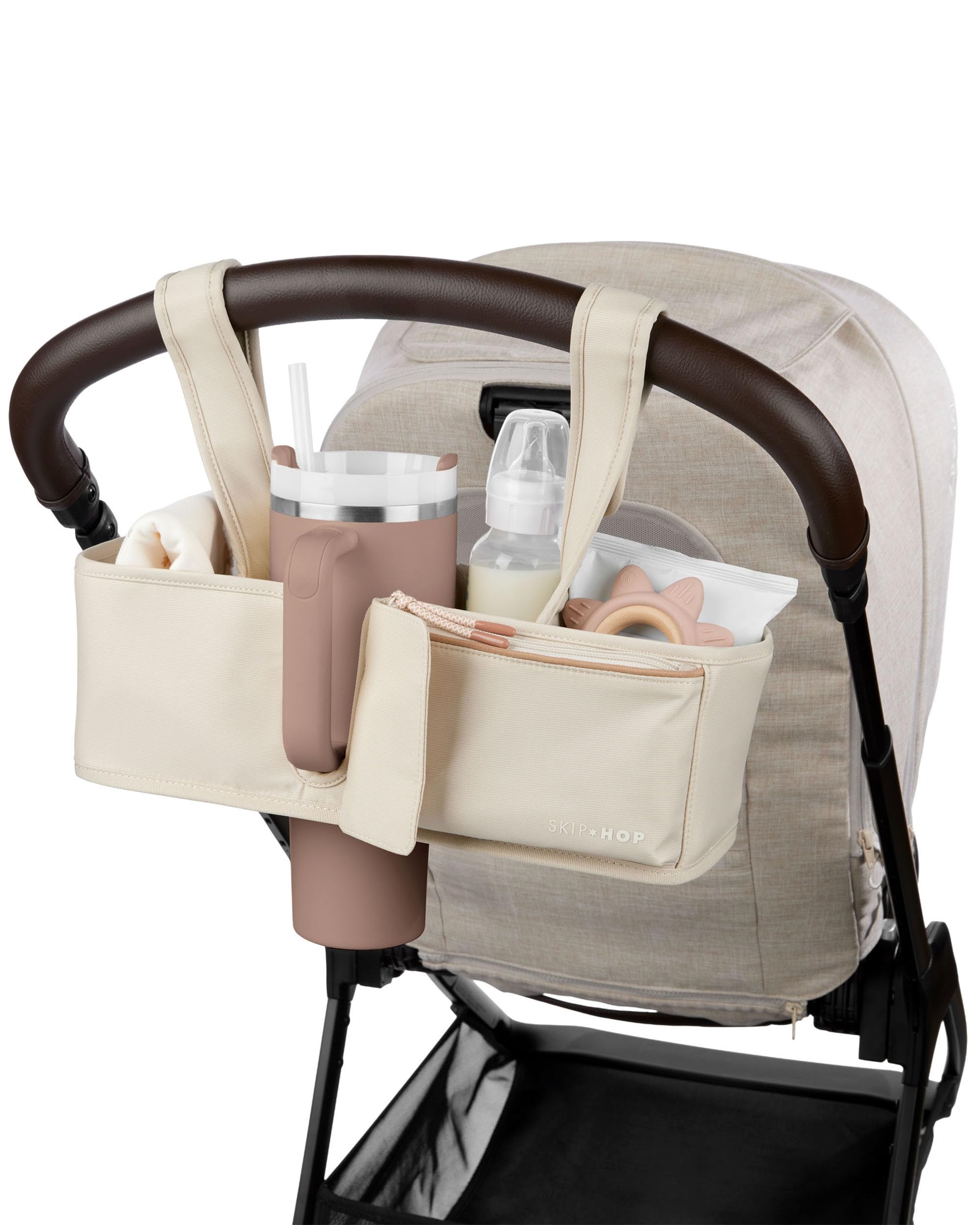 Skip Hop Organizer universale per passeggino, con cinghie regolabili, alette magnetiche e design convertibile che si adatta a bicchieri da 1,18 l, avena
