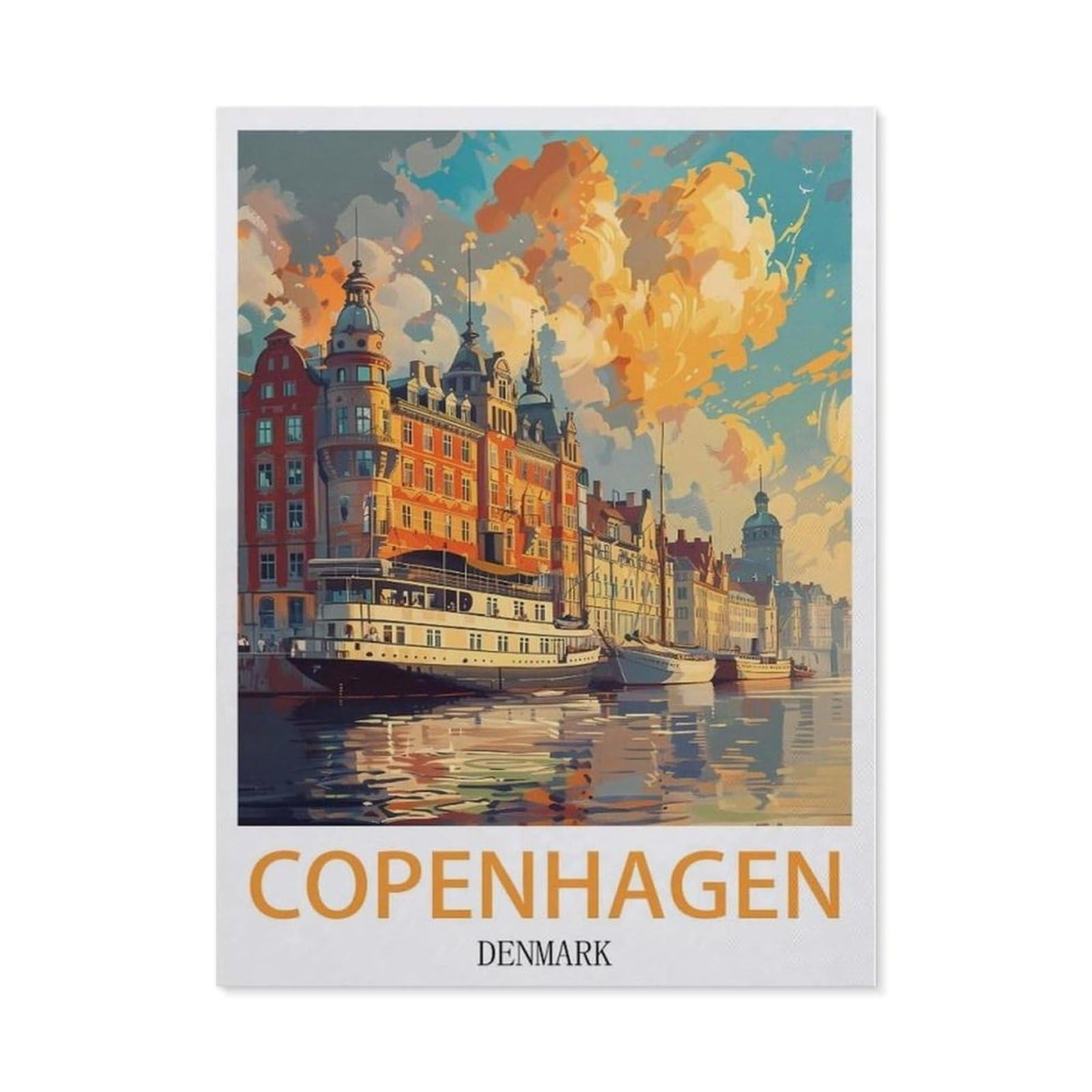 Beayodkp （30 X 40 Cm/11.81 X 15.74 Inches） Full Diamond 5D Diy Diamond Painting，Copenhagen Denmark Vintage Travel Posters，3D Diamond Embroidery Cross Stitch Mosaic Needle Works-Cg2