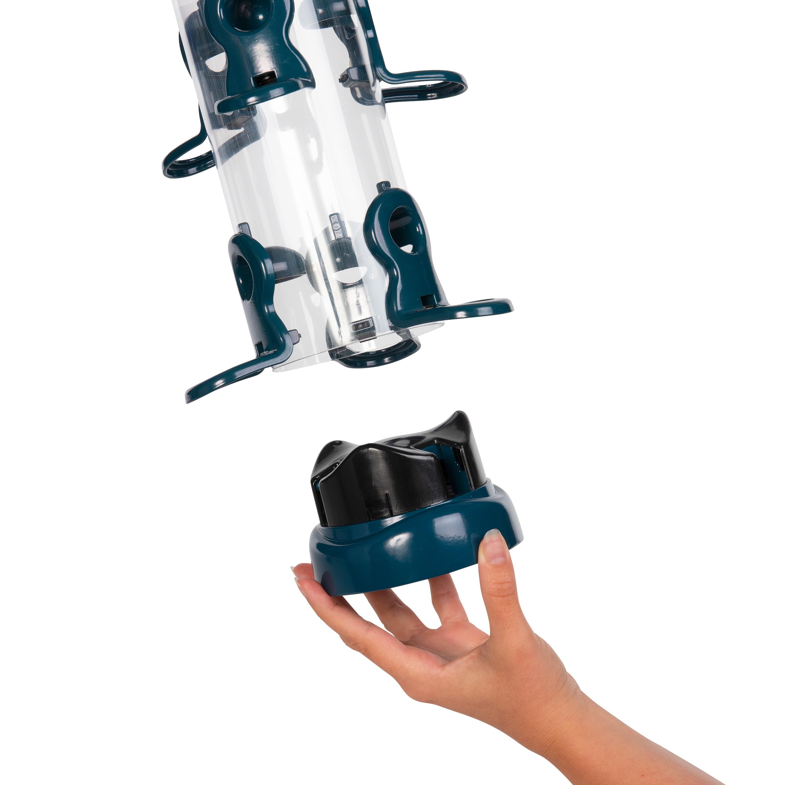Jacobi Jayne® flo™ Vogelfutterstation für den Garten, zum Aufhängen, leicht zu reinigende Vogelfutterstation für Sonnenblumenkerne, Metall, blau, große Sonnenblumen-Herz-Futterstation