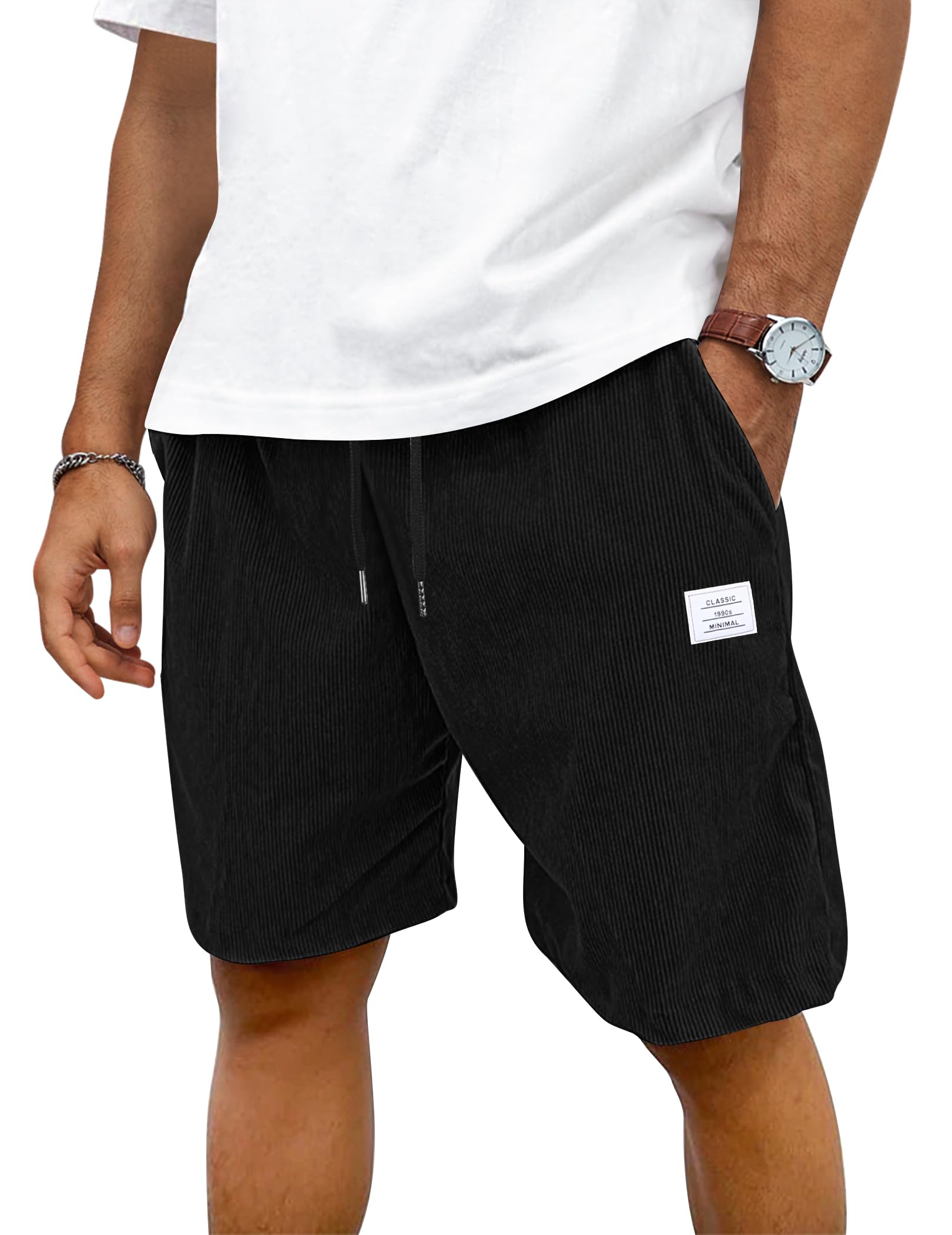 TARAINYA Corduroy Kurze Hosen Herren Baumwolle Kordelzug Shorts Hose Sommer Stretch Mit Taschen