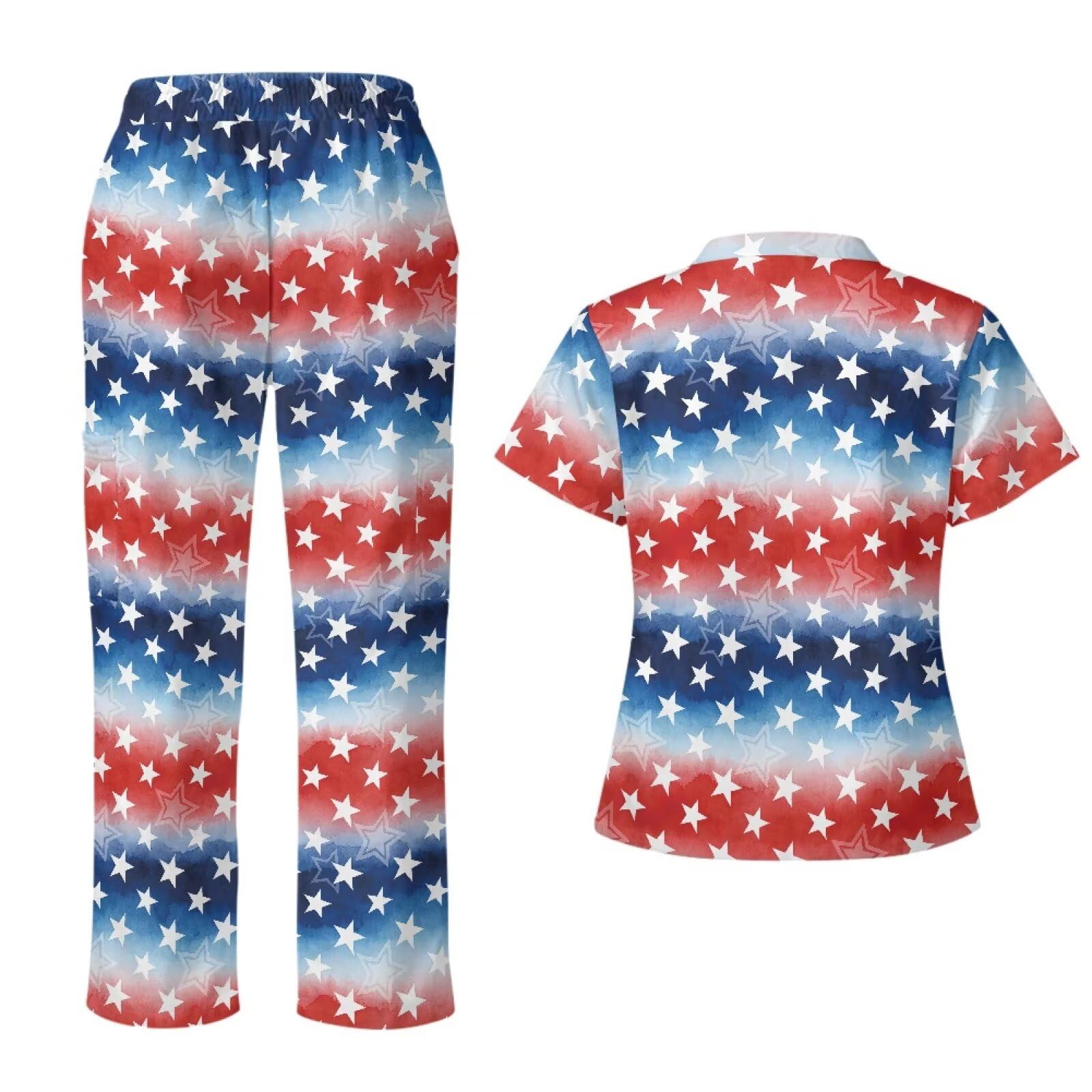 USA 250-letni damski zestaw peelingów czerwony, biały i niebieski top i spodnie patriotyczne, peelingi plus size dla kobiet, akcesoria do asystentów medycznych