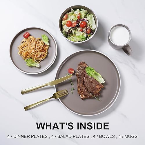 Miniatura 6 de MTLWTL Juego de platos y cuencos para 4, juegos de vajilla con plato, cuencos y tazas de marca, juego de vajilla de cocina redondo, juego de platos