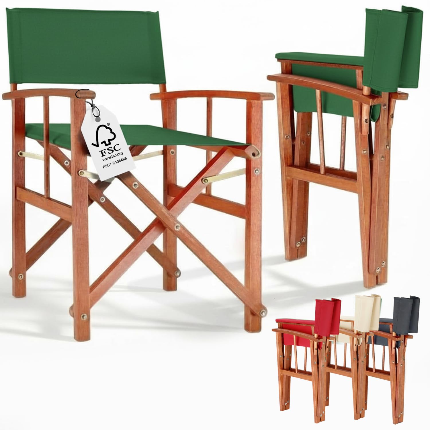 CASARIA Green Wooden Folding Directors Chair with Armrests 160 kg Capacity