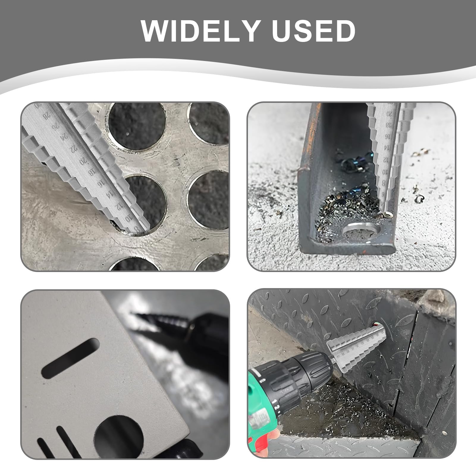 Set Punte a Gradini con Rivestimento in Titanio, 4-32mm, Acciaio ad Alta Velocità per Acciaio, Legno, Plastica, Ottone, Alluminio, PVC, Trapano a Punzatura Centrale Automatica