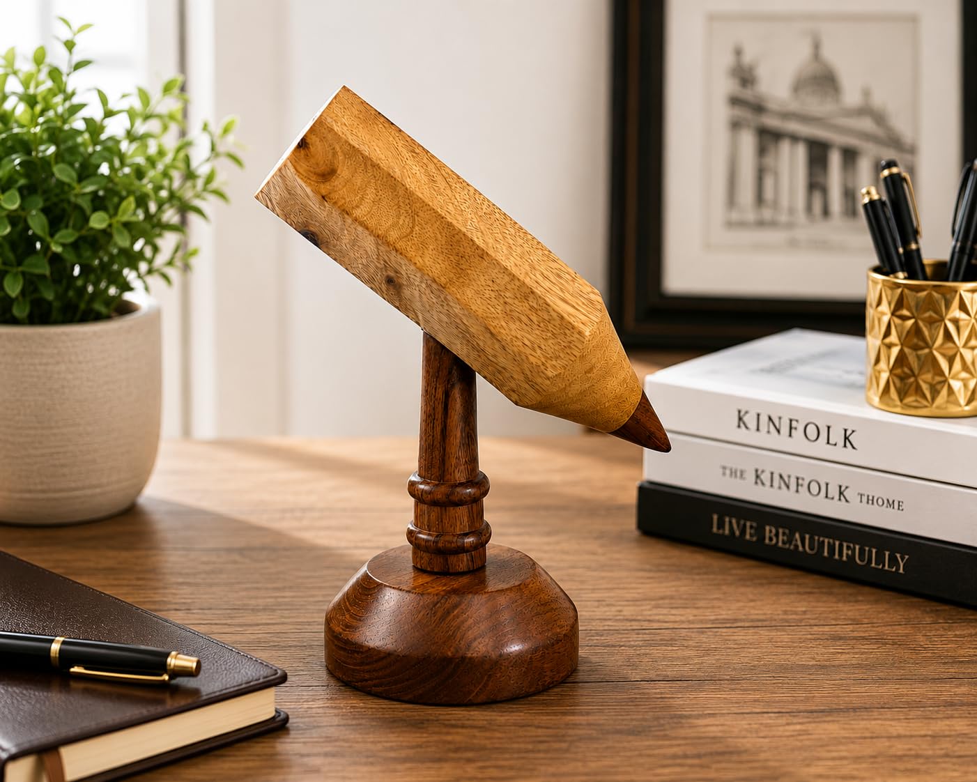 Portamatite in legno fatto a mano, per scrivania, unico supporto per matite tornito al tornio in legno massello, supporto creativo per cancelleria da scrivania e decorazione da scrivania, regalo per