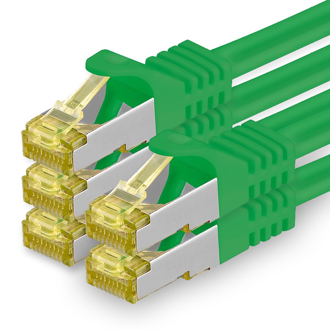 1aTTack.de Cat.7 Netzwerkkabel 5m Grün 5 Stück Cat7 Ethernetkabel Netzwerk LAN Kabel Rohkabel 10 Gb s SFTP PIMF LSZH Set Patchkabel mit Rj 45 Stecker Cat.6a