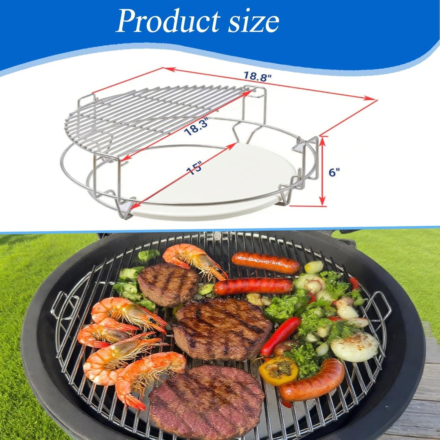 S2C (1-Pack) Cooking Grate System Grilling Accessory for 18" Kamado Joe Classic, Large Big Green Egg, Coyote The Asado Cooker, Pit Boss and Other kamado Grill