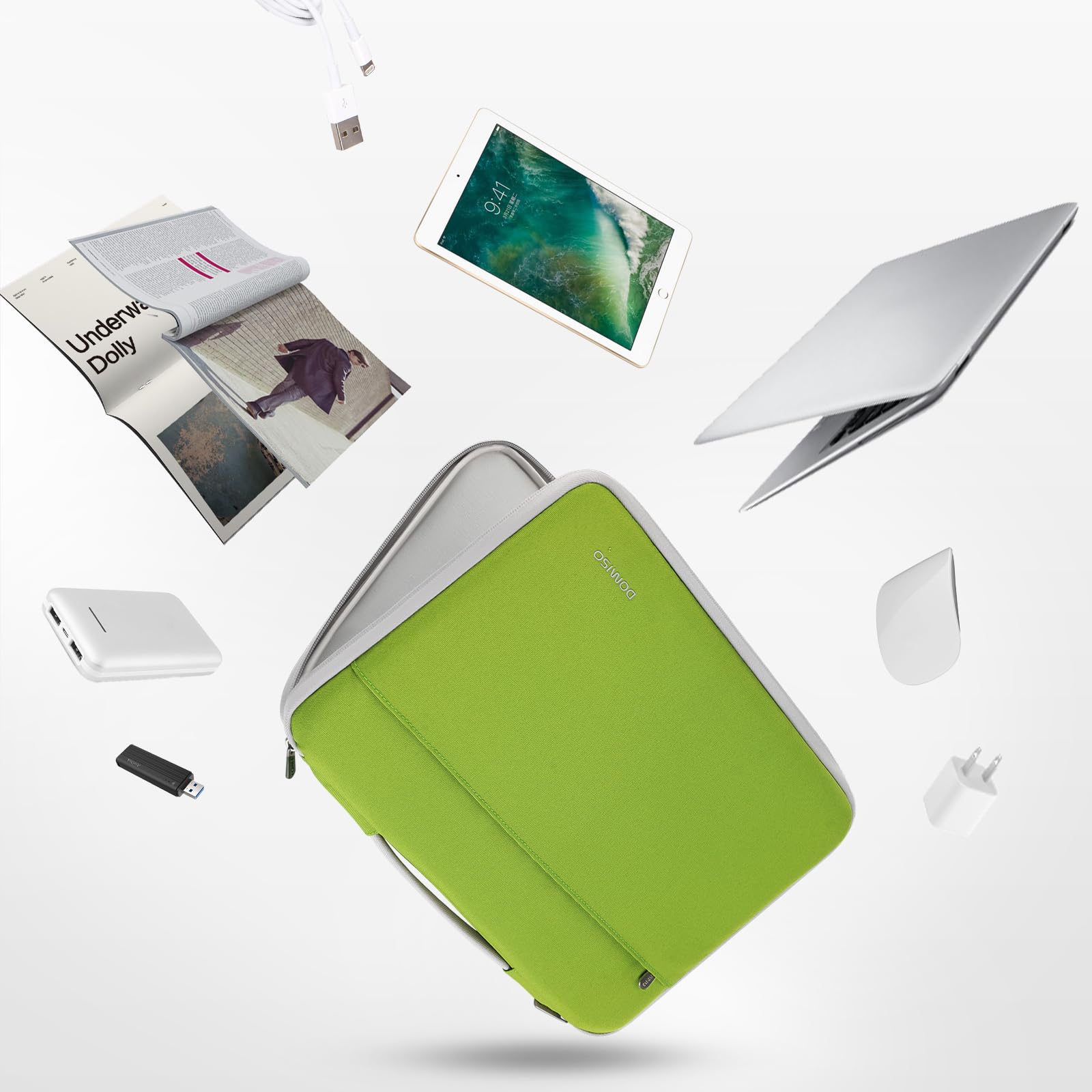 DOMISO 17.3 Pulgada Funda Ordenador Portátil Impermeable Protectora Bolsa con asa Portátil para 17.3" Dell/MSI/Lenovo IdeaPad 300 320 321/HP ENVY 17/LG Gram 17"/ASUS ROG STRIX GL702VS,Verde Hierba