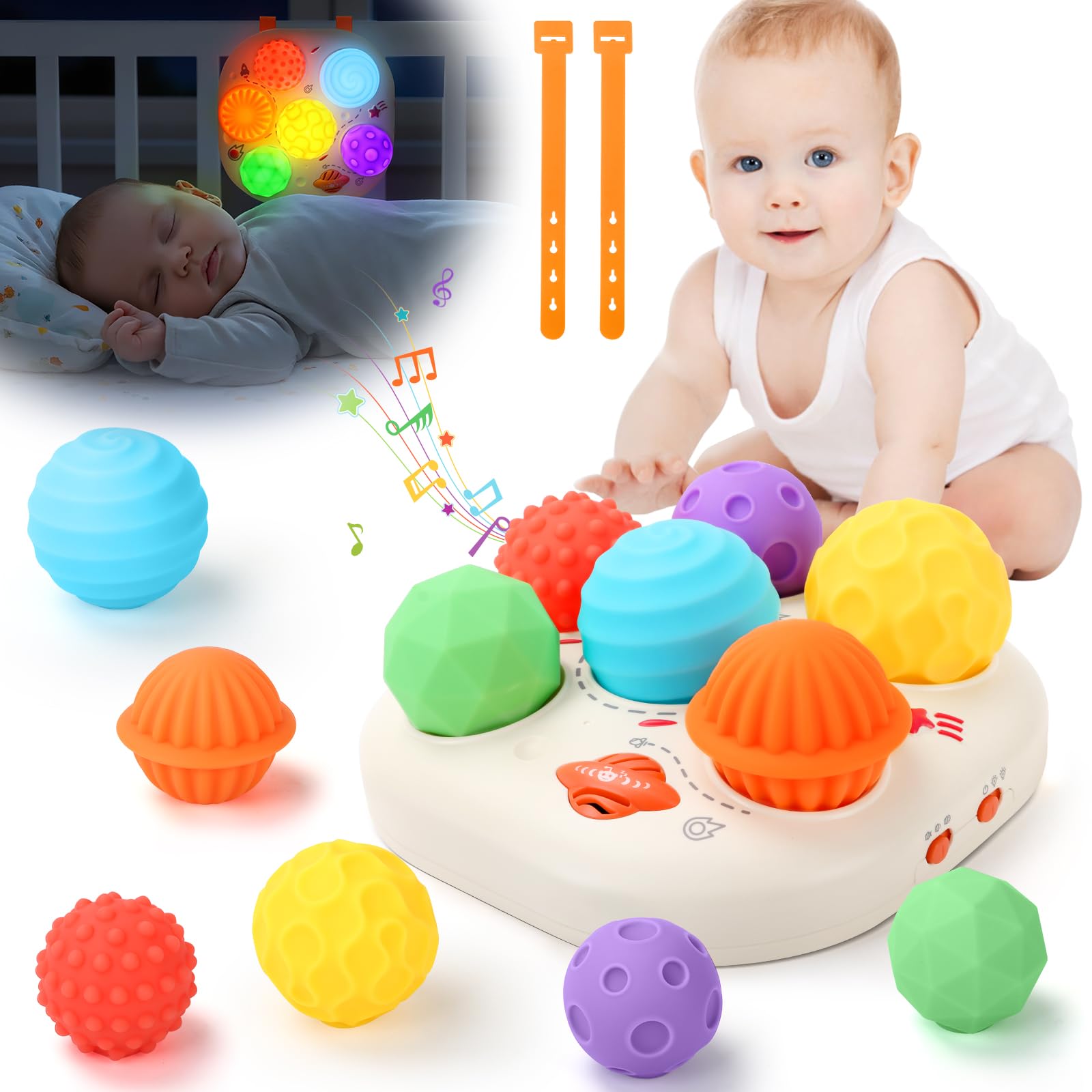 JONRRYIN Juguetes Bebes 6-12 Meses, Musical Juguete Bebe con Luces, Montessori Juguetes con 6 Pelotas Sensoriales, Educación Temprana Regalo para Bebes Recien Nacidos de 1 2 3 Año