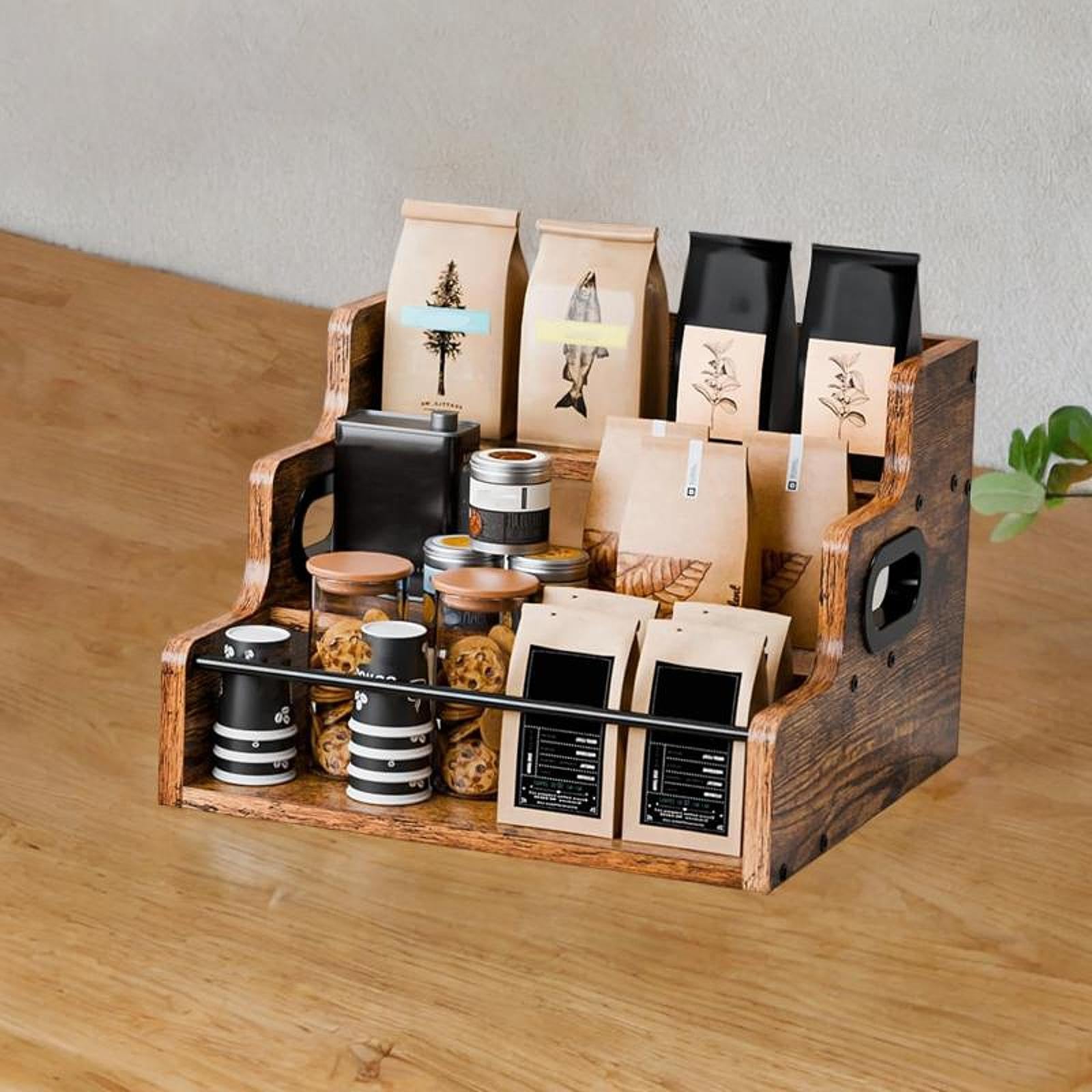 Bothyi Wine Rack Coffee Syrup Rack Organizer Wood Storage Shelves Cabinet Wine Holder Shelf Stand for Living Room Cabinet Coffee Bar