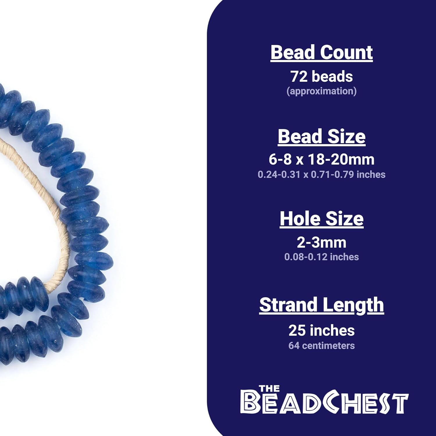 The Bead Chest Jumbo Rondelle Recycled Glass Beads: Extra Large African Disk Home Decor Beads for DIY Jewelry, Coffee Table, and Interior Design (Blue)