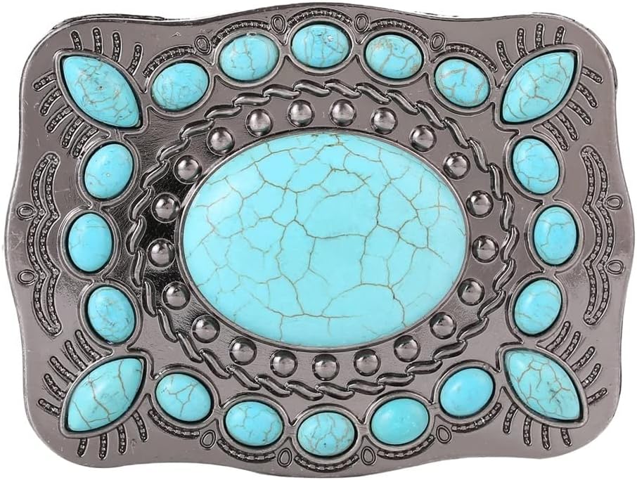 Mens Womens Western Turquoise Stone Belt Buckle Cowboy Cowgirl Vintage Beads Buckles