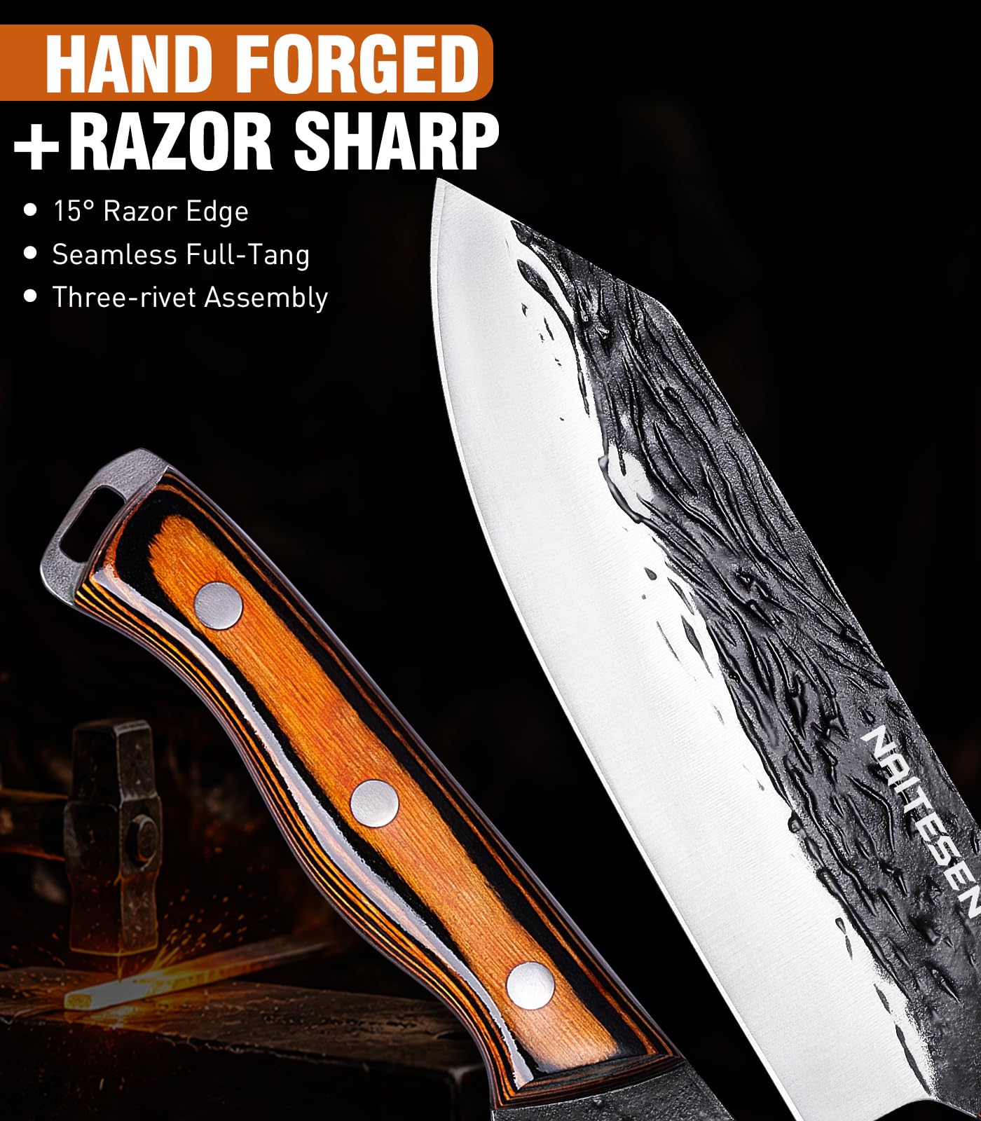 4PCS Hand Forged Butcher Knife Set, Kitchen Knives Gift for Men Women — Amazon image 6